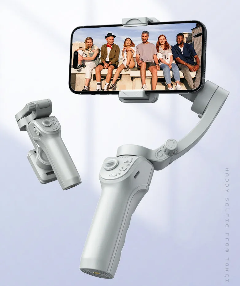Hand-held three-axis anti-shake stabilizer with AI face tracking and fill light in gray ABS construction
