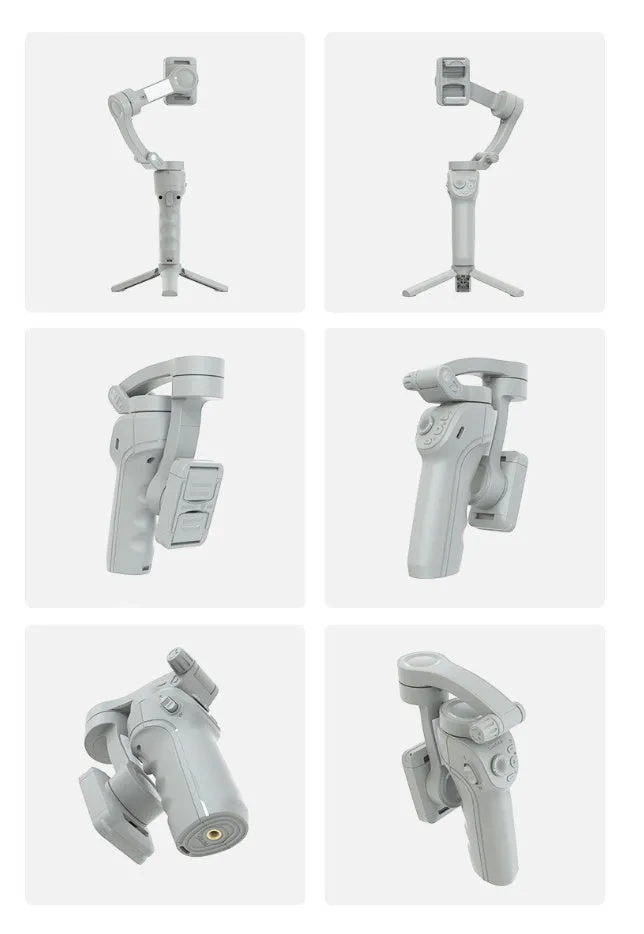 Hand-held three-axis anti-shake stabilizer with AI face tracking and fill light in gray ABS construction