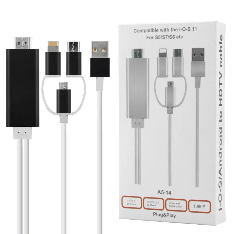 HDMI cable converter adapter 2m copper core in black and silver, model 9519