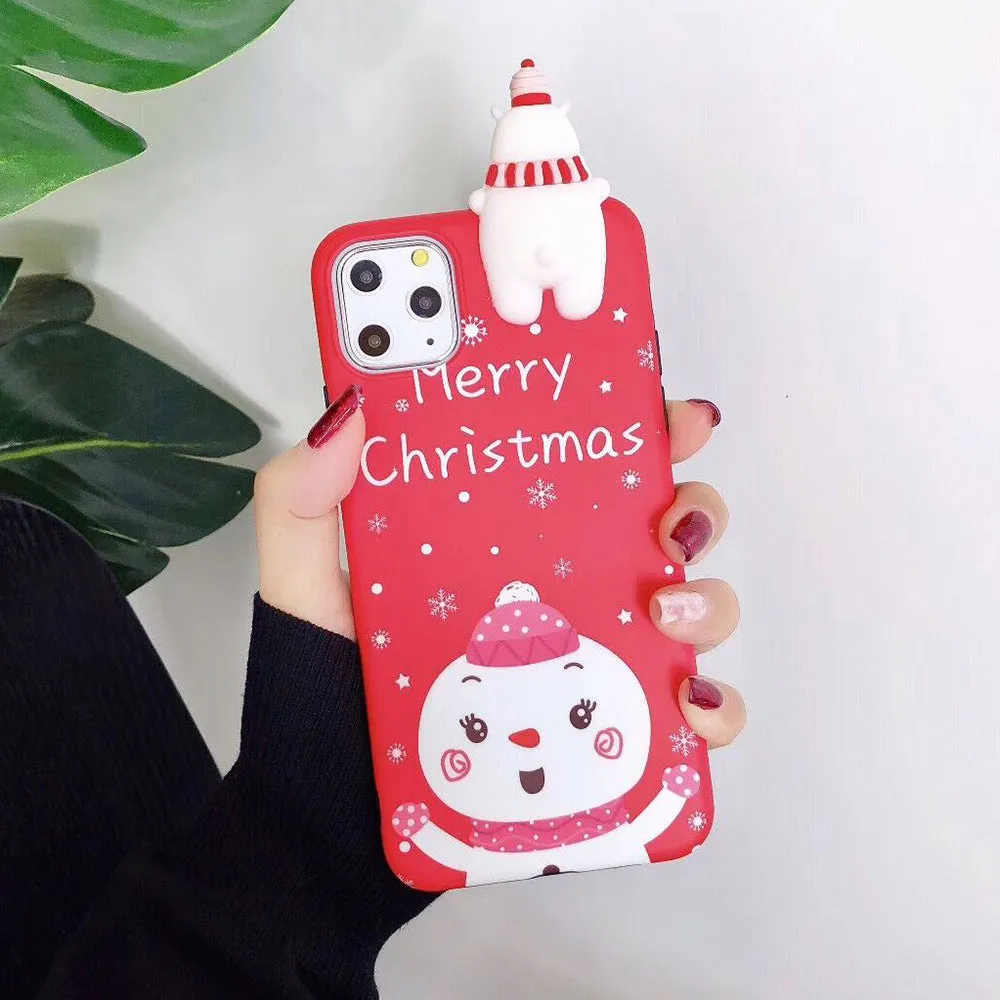Christmas-themed silicone phone case for iPhone with festive design in four colour options