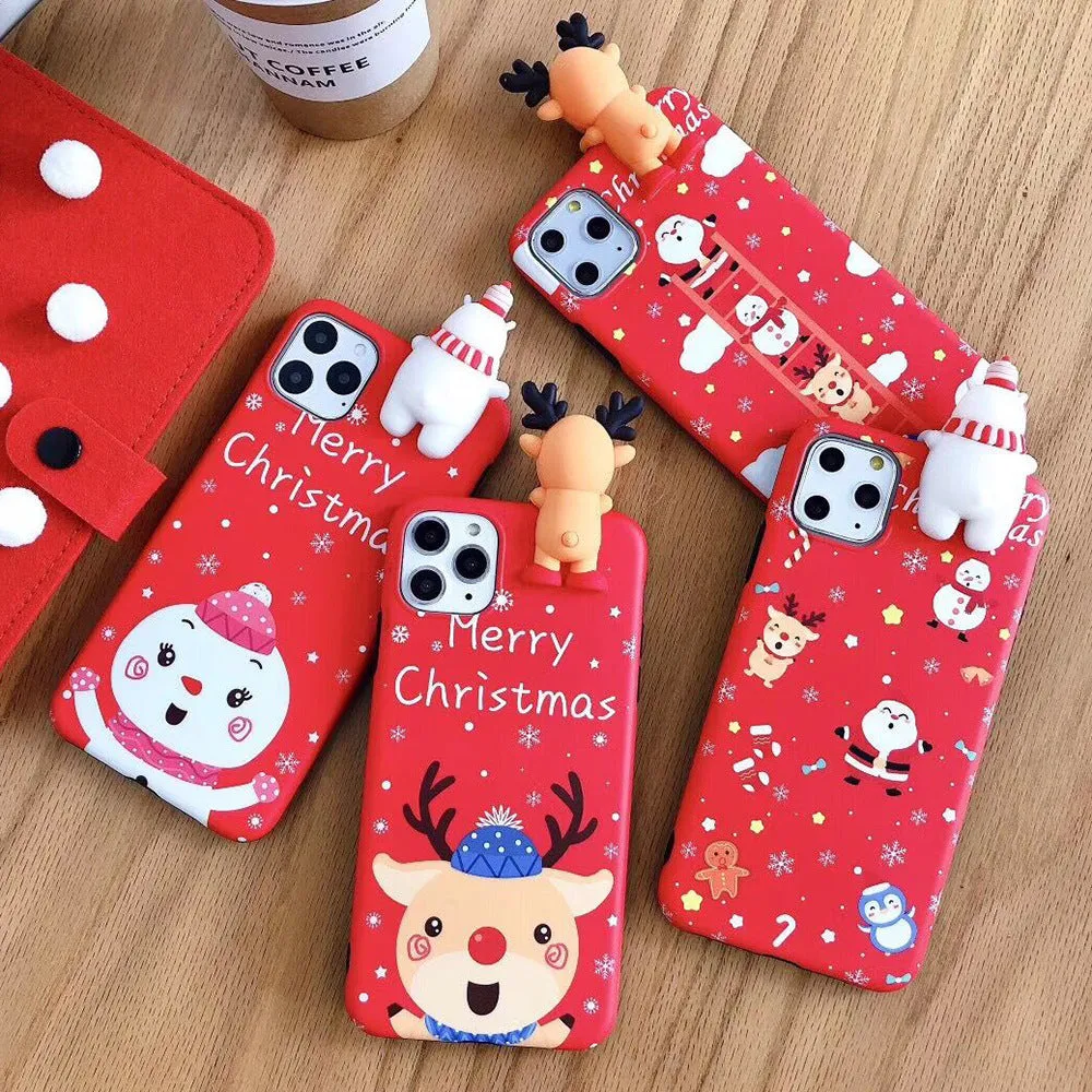 Christmas-themed silicone phone case for iPhone with festive design in four colour options