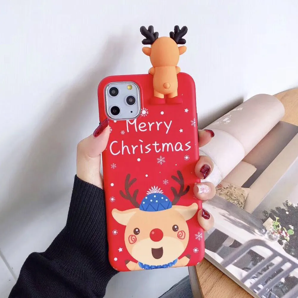 Christmas-themed silicone phone case for iPhone with festive design in four colour options