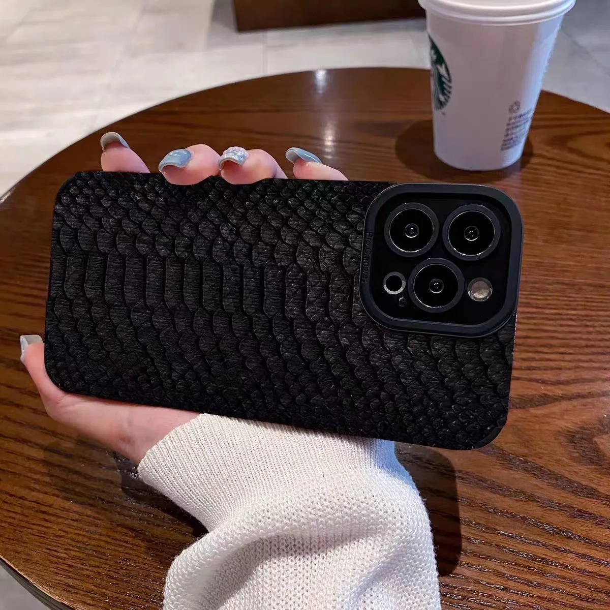 Black scales TPU phone case for iPhone 13 Pro Max with three-dimensional relief pattern