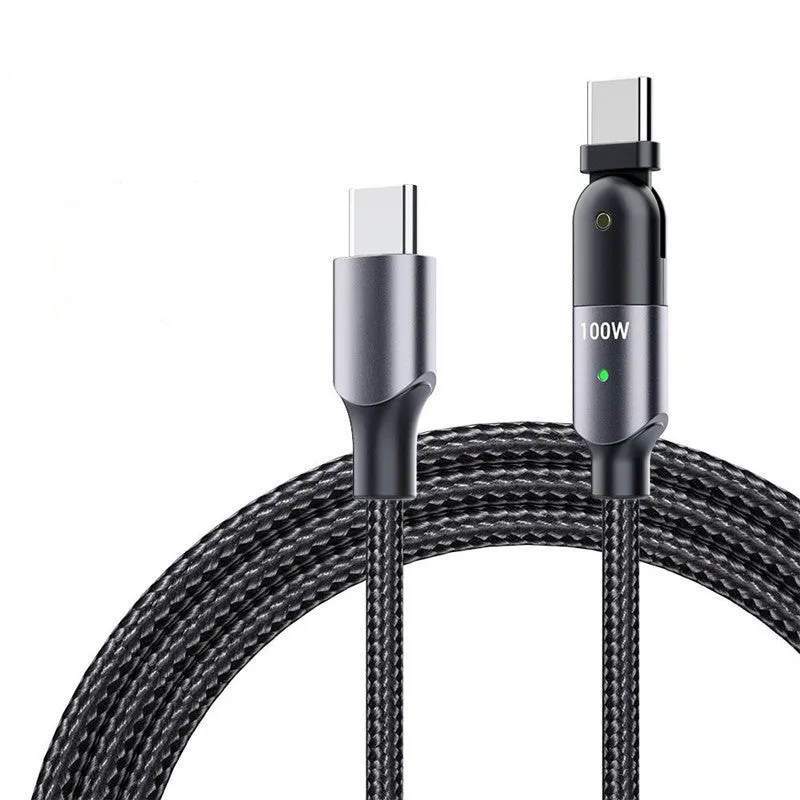 Black USB C car charger data cable with Type-C connector, 1.2m length, 100W power rating