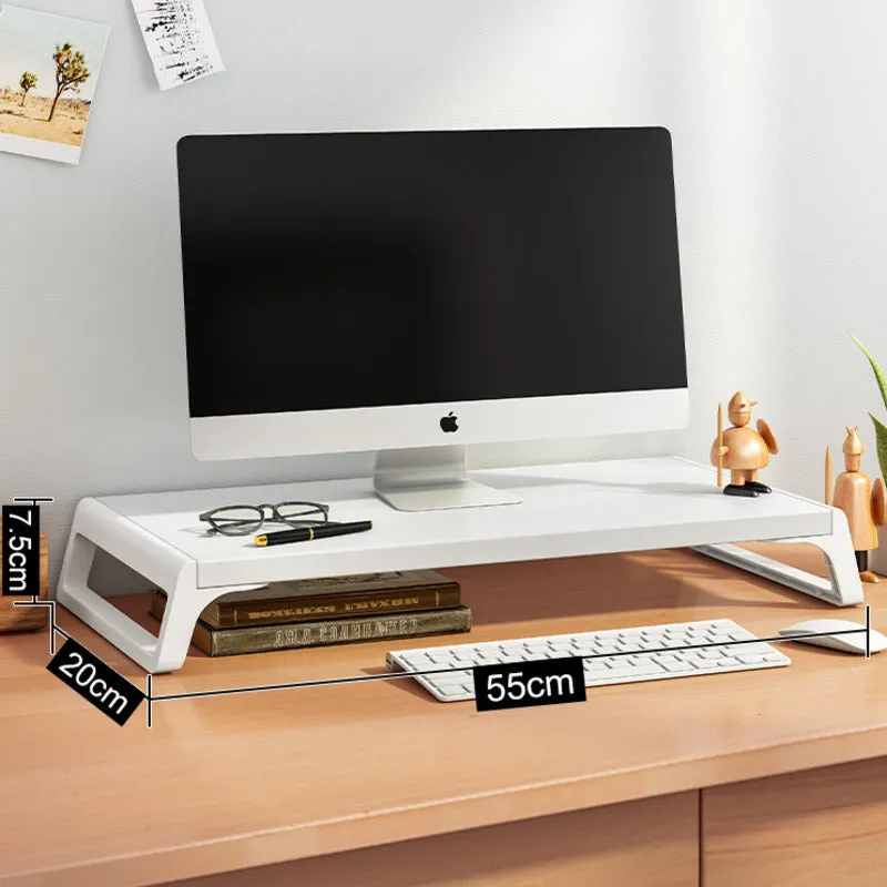 Walnut wood-based board office computer monitor heightening stand with black support leg
