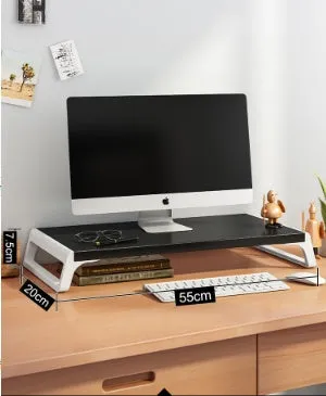 Walnut wood-based board office computer monitor heightening stand with black support leg