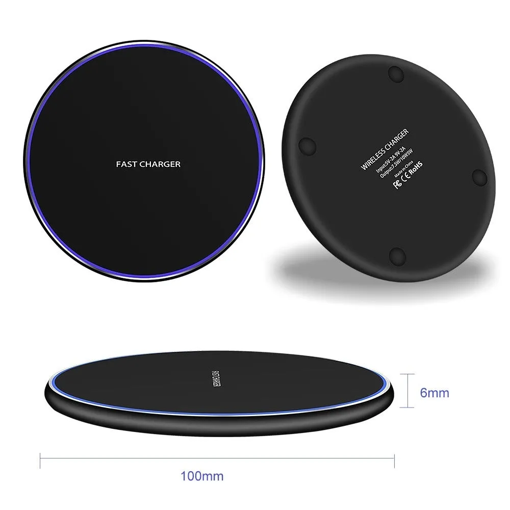 VIKEFON mirror white 15W Qi wireless charger pad with Type-C cable on desk