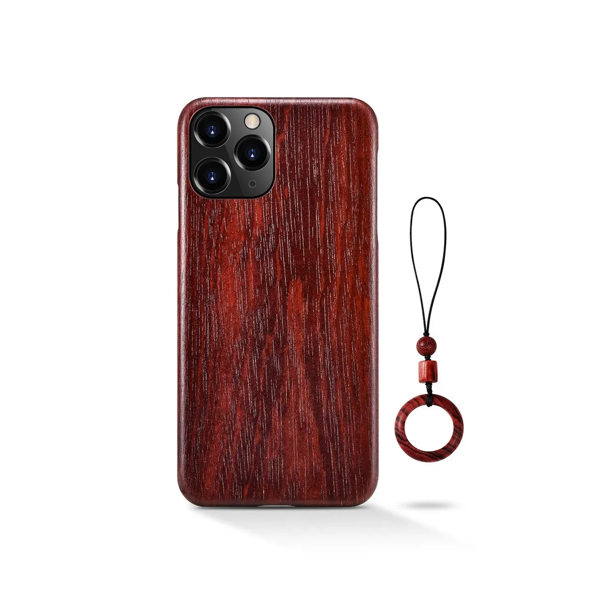 Ultra-thin frosted wood phone case for iPhone 13 in black walnut colour with wooden lanyard