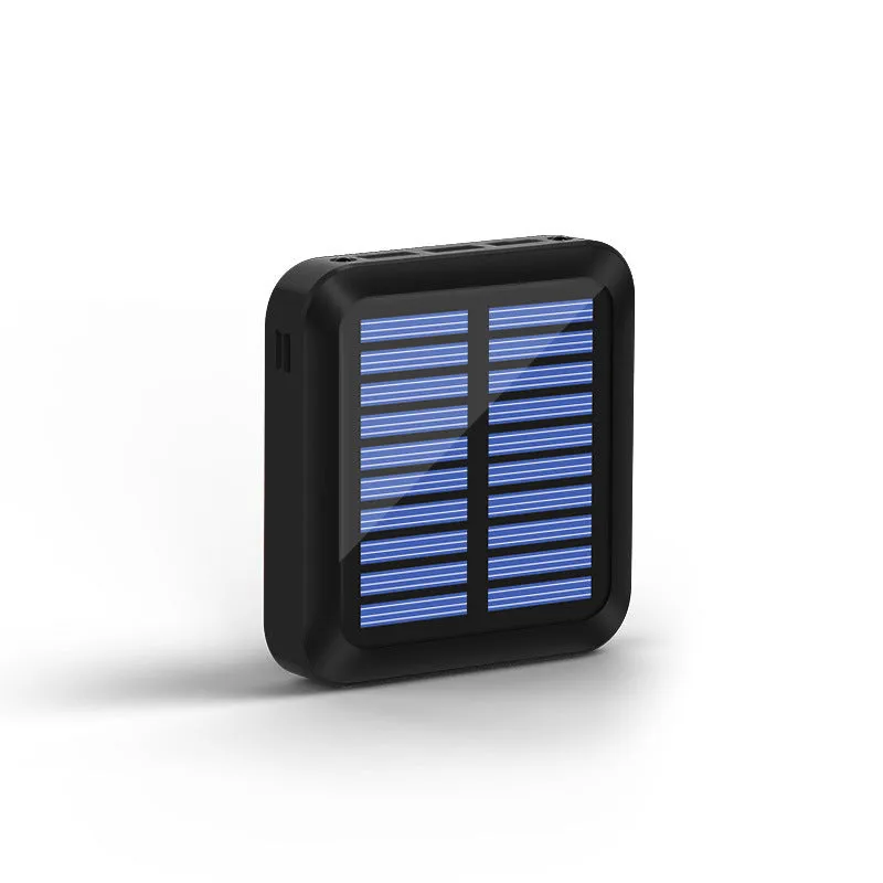 Small portable solar power bank in plastic case, 80x80x28mm, with USB output