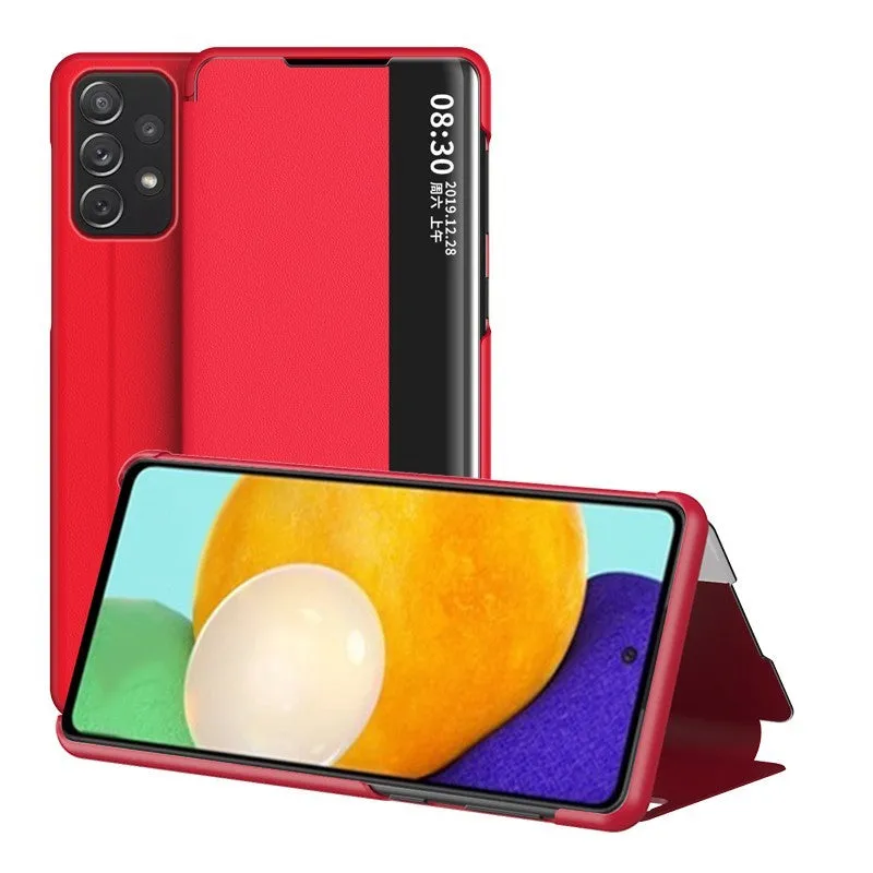 Samsung Galaxy A32 5G flip leather phone case in black with window view and shockproof cover