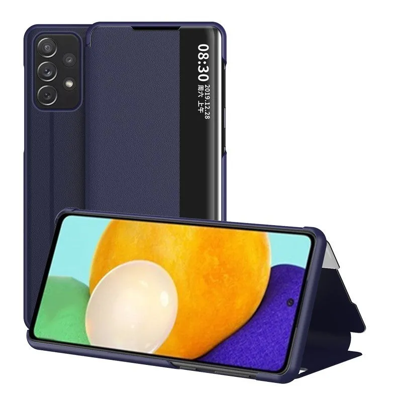 Samsung Galaxy A32 5G flip leather phone case in black with window view and shockproof cover