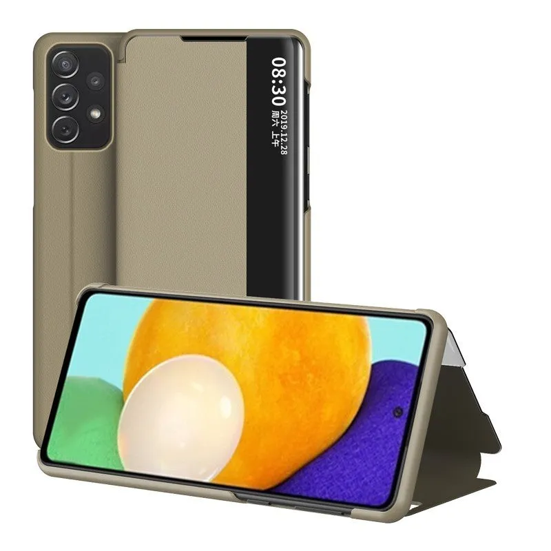 Samsung Galaxy A32 5G flip leather phone case in black with window view and shockproof cover
