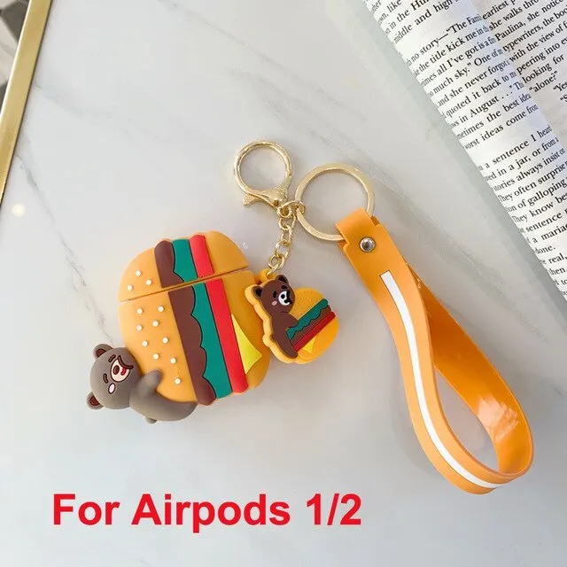 Cartoon silicone protective case for AirPods showing full-body cover with colourful design.