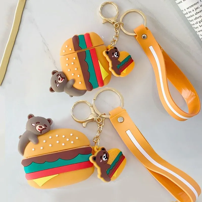 Cartoon silicone protective case for AirPods showing full-body cover with colourful design.