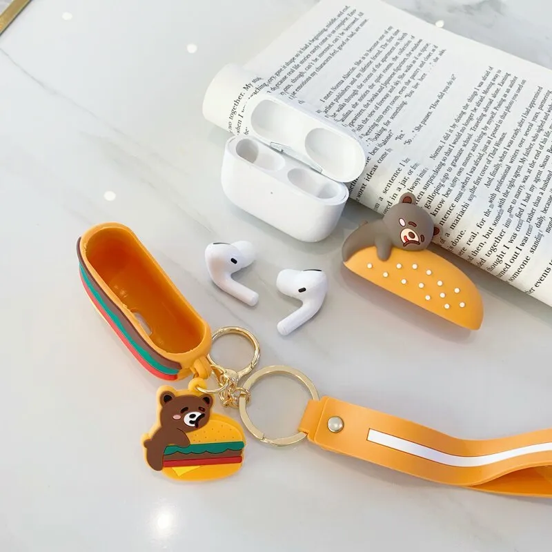 Cartoon silicone protective case for AirPods showing full-body cover with colourful design.