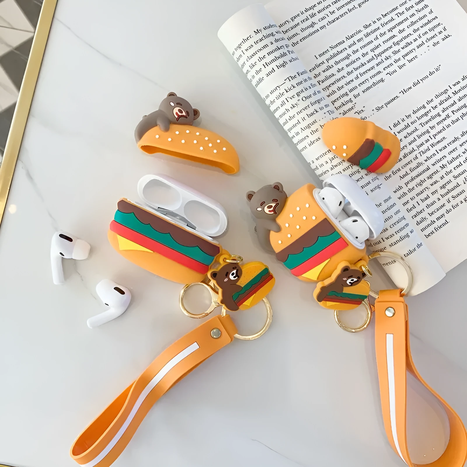 Cartoon silicone protective case for AirPods showing full-body cover with colourful design.