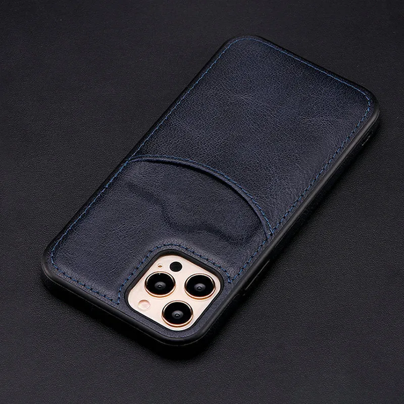 PU leather business phone case for iPhone in black showing back and side protection
