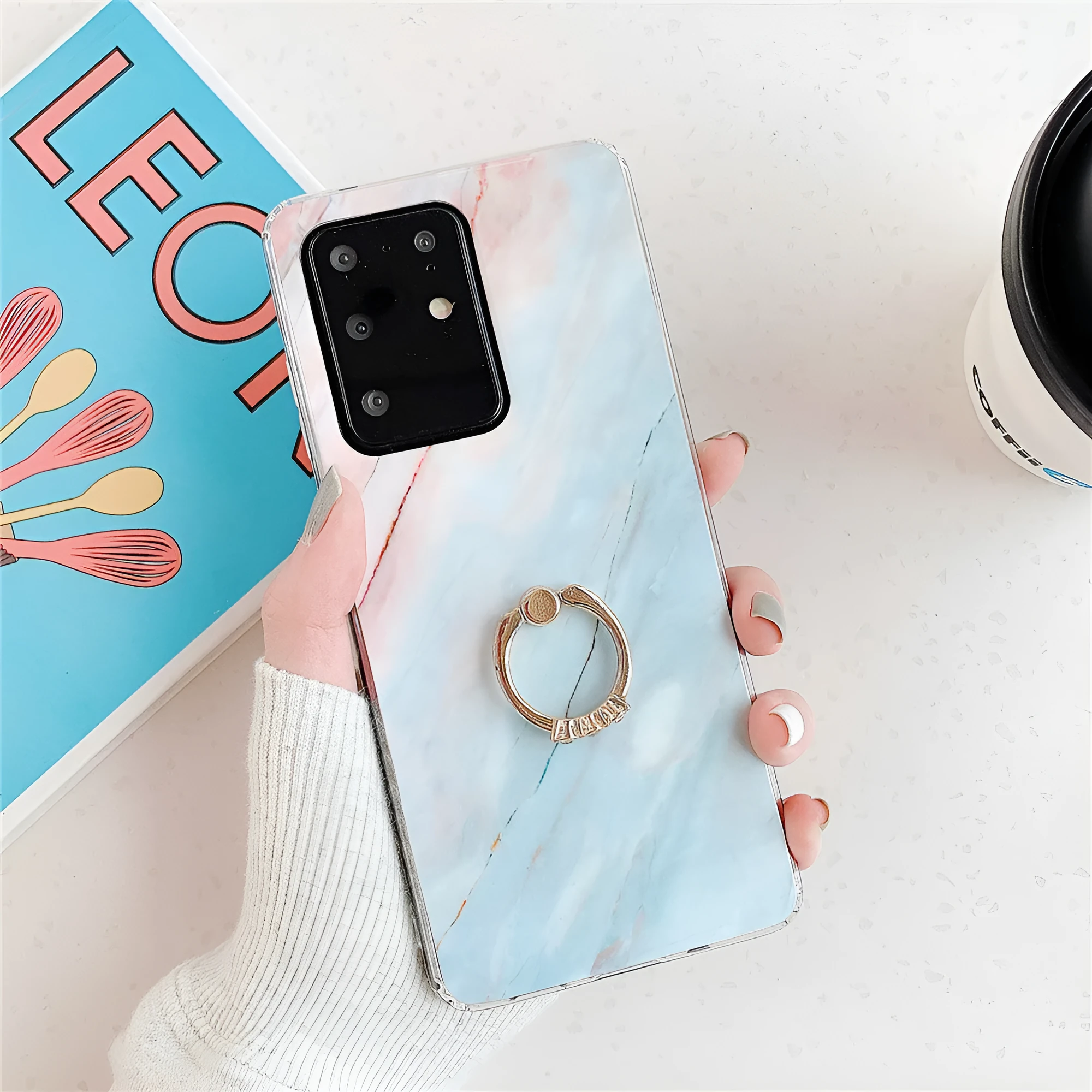 Marble phone case for Samsung S10 TPU back cover in white gold diagonal stitch colour style