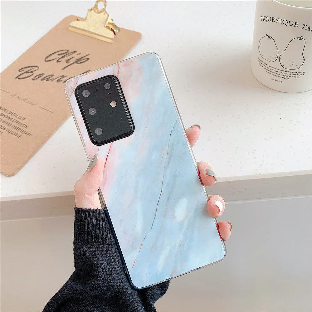 Marble phone case for Samsung S10 TPU back cover in white gold diagonal stitch colour style