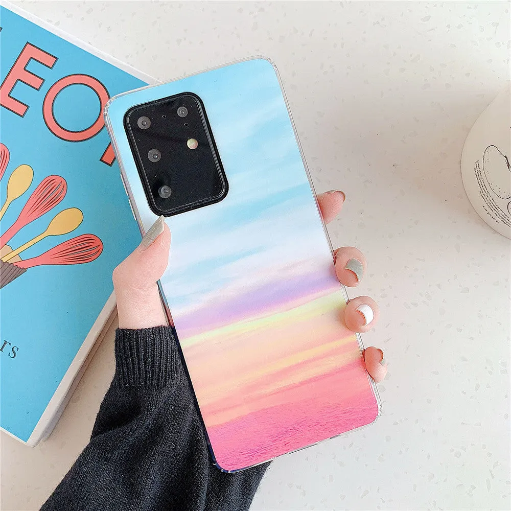 Marble phone case for Samsung S10 TPU back cover in white gold diagonal stitch colour style