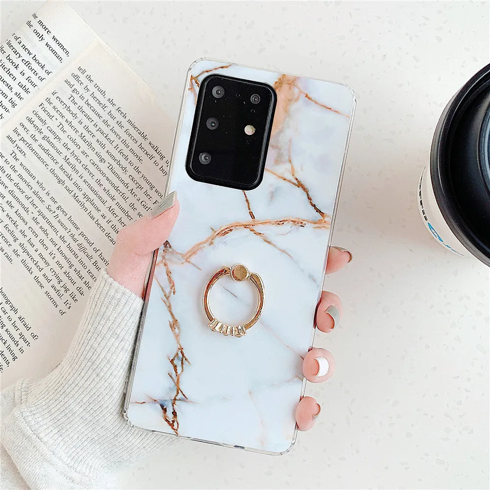 Marble phone case for Samsung S10 TPU back cover in white gold diagonal stitch colour style