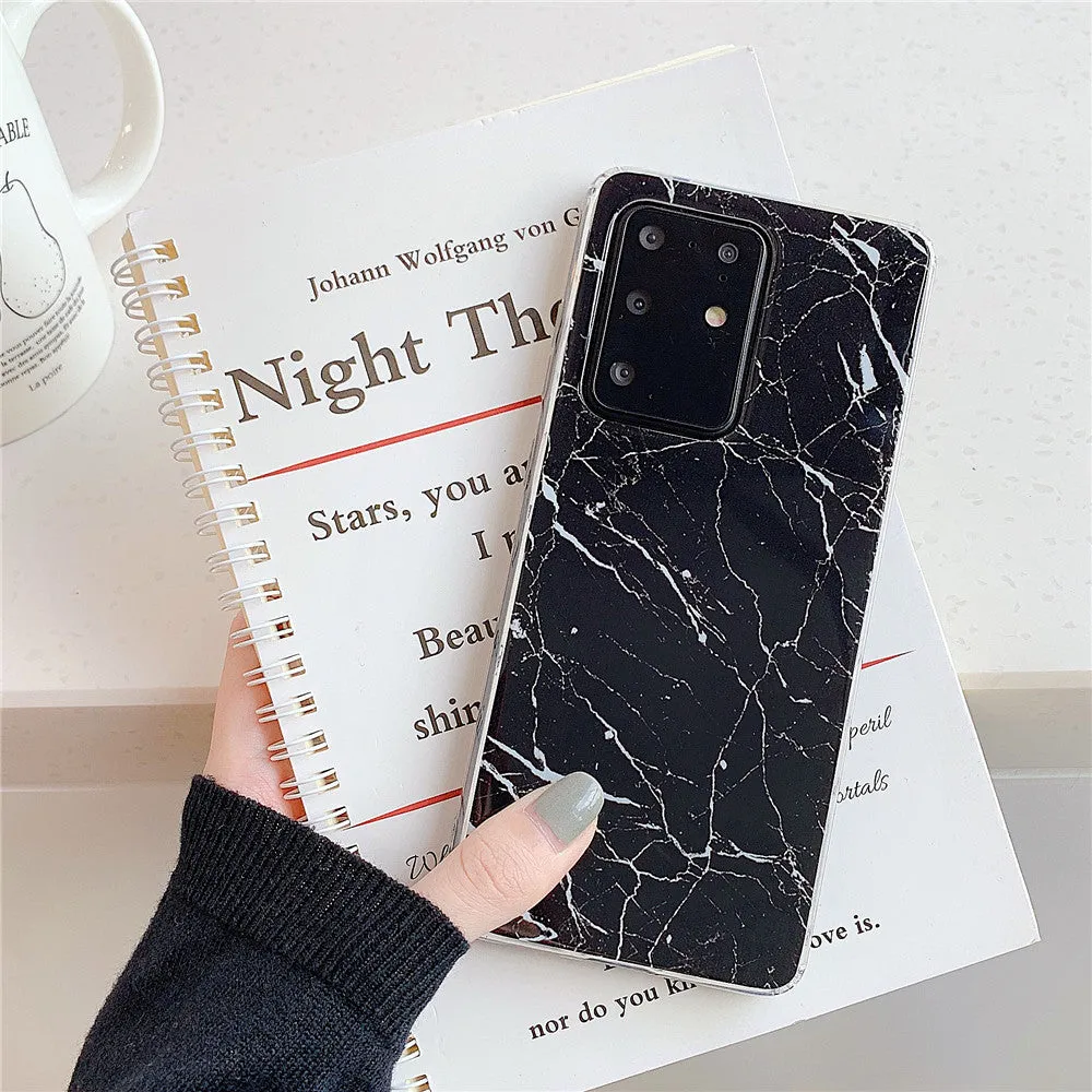 Marble phone case for Samsung S10 TPU back cover in white gold diagonal stitch colour style