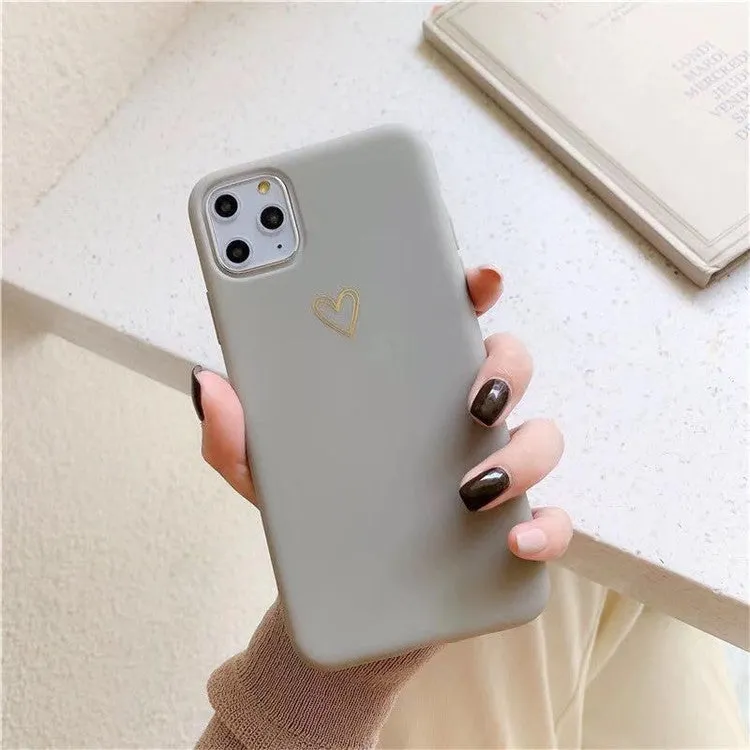 TPU matte feel silicone iPhone case with hand-painted love design, bronzing process, and lanyard holes, in blue colour