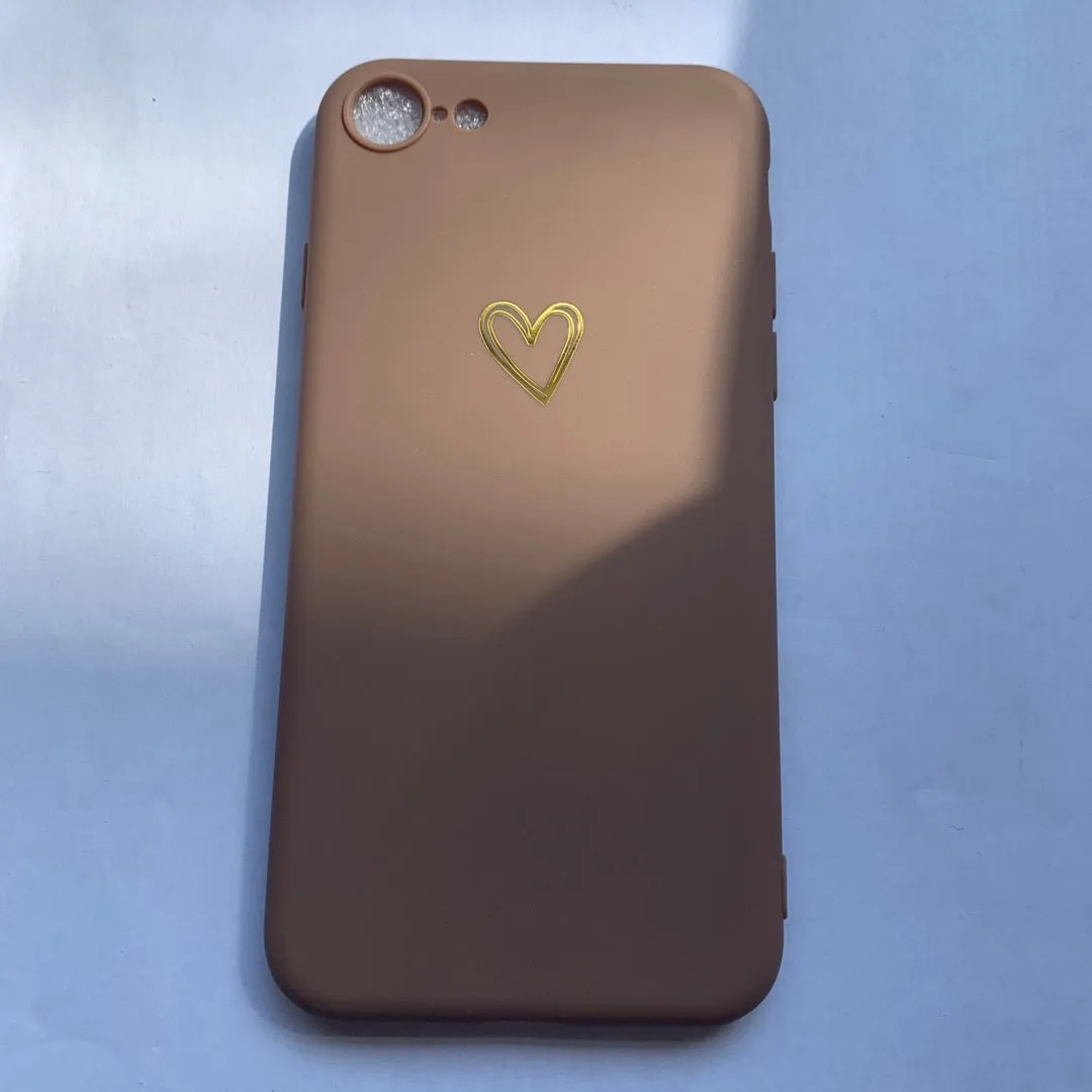 TPU matte feel silicone iPhone case with hand-painted love design, bronzing process, and lanyard holes, in blue colour