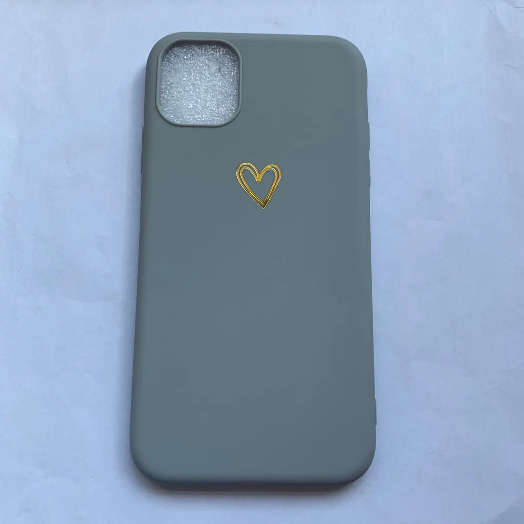 TPU matte feel silicone iPhone case with hand-painted love design, bronzing process, and lanyard holes, in blue colour