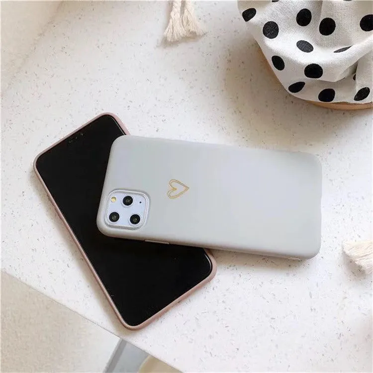 TPU matte feel silicone iPhone case with hand-painted love design, bronzing process, and lanyard holes, in blue colour