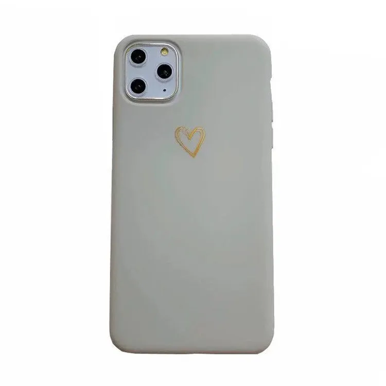 TPU matte feel silicone iPhone case with hand-painted love design, bronzing process, and lanyard holes, in blue colour