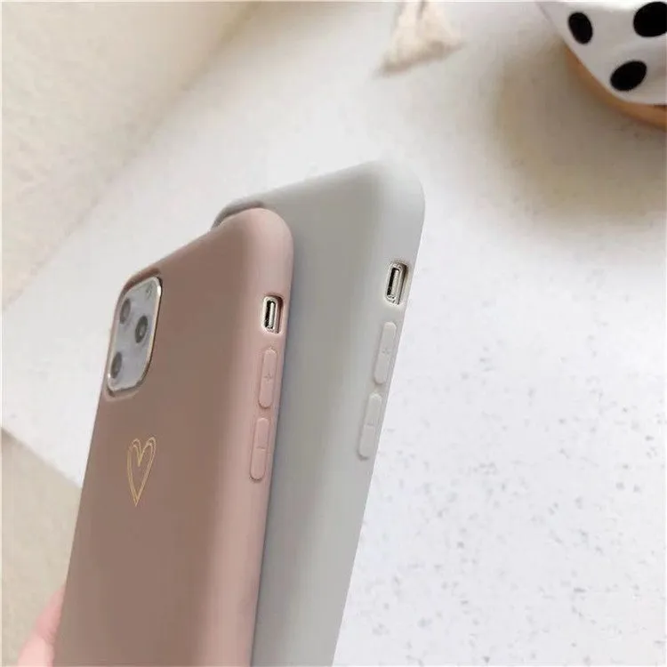 TPU matte feel silicone iPhone case with hand-painted love design, bronzing process, and lanyard holes, in blue colour