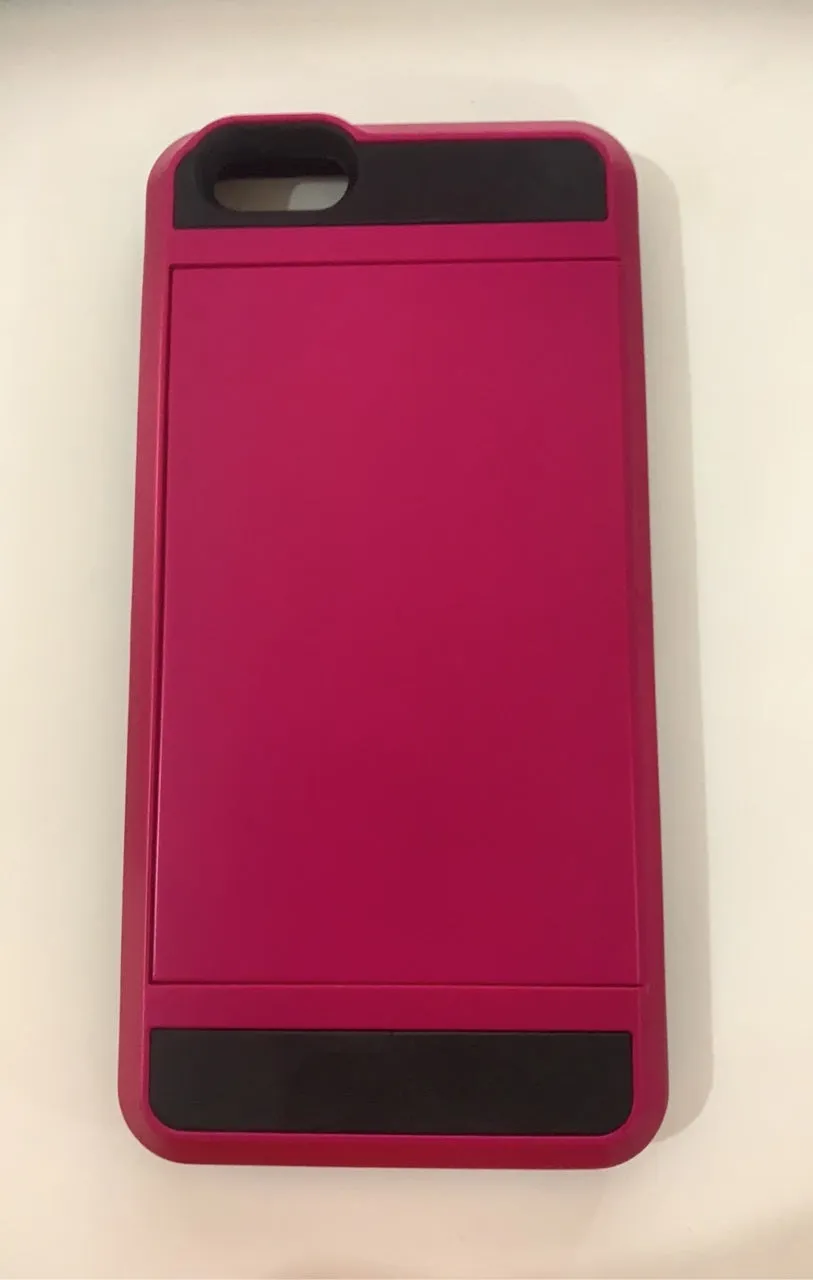Card phone case for iPhone with TPU PC hard back, solid colour, and metal stamping finish on a black and gold model.