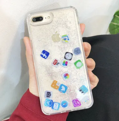 Glittering quicksand TPU back cover for iPhone in gold colour, showing flowing glitter particles inside the clear case