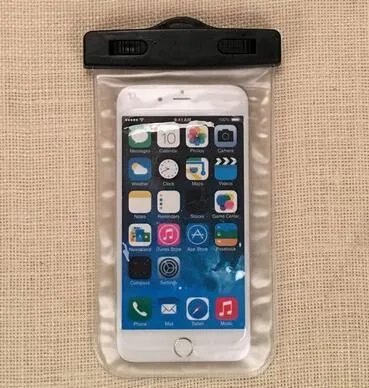 Waterproof phone pouch with transparent touch screen and adjustable lanyard for 30 metre depth protection