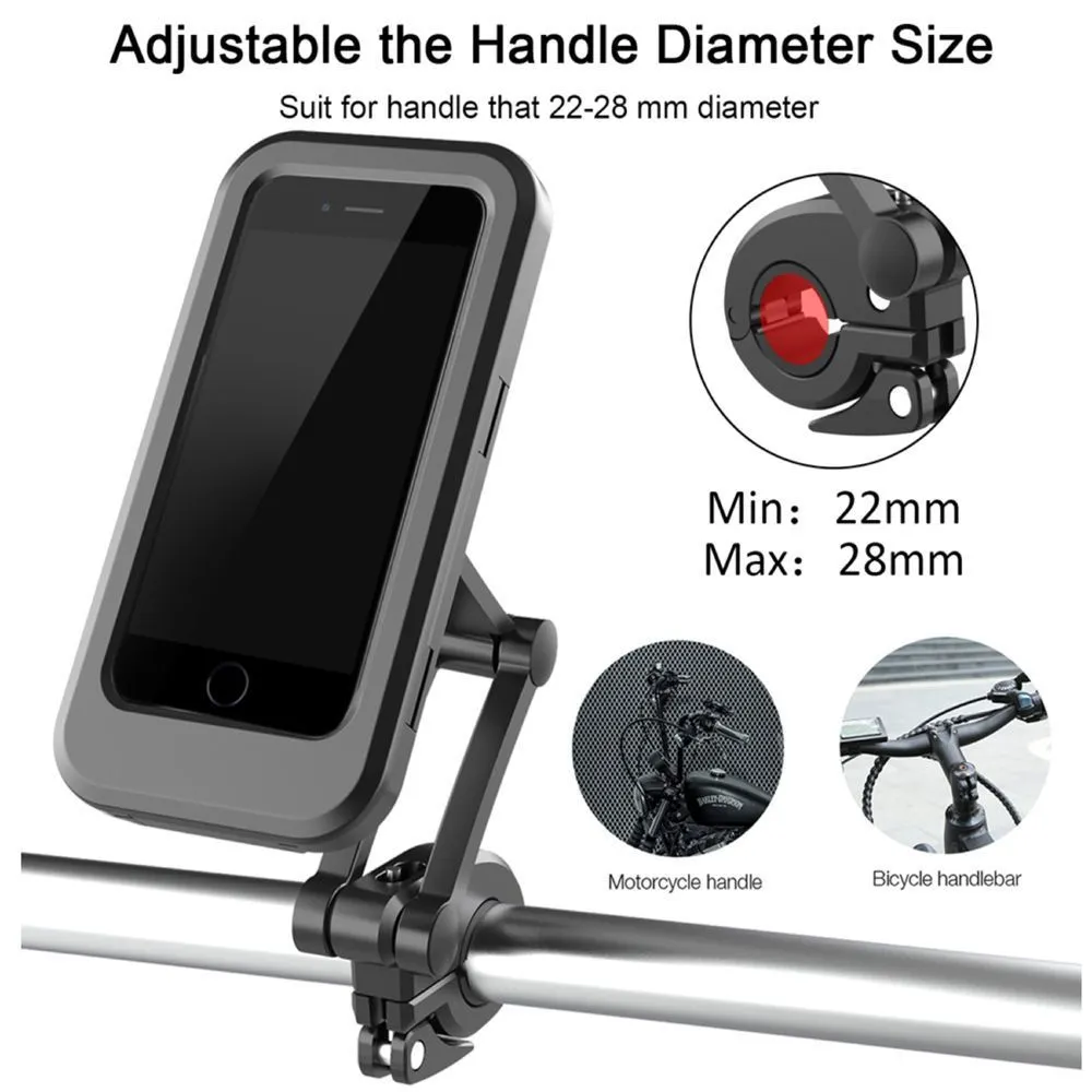 Black universal lazy bracket bicycle motorcycle phone holder for 4 to 6.7 inch smartphones waterproof outdoor use
