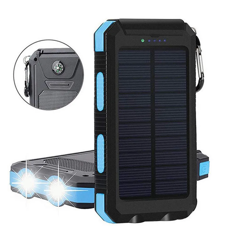 Solar power bank 8000mAh with compass and dual USB output in black colour