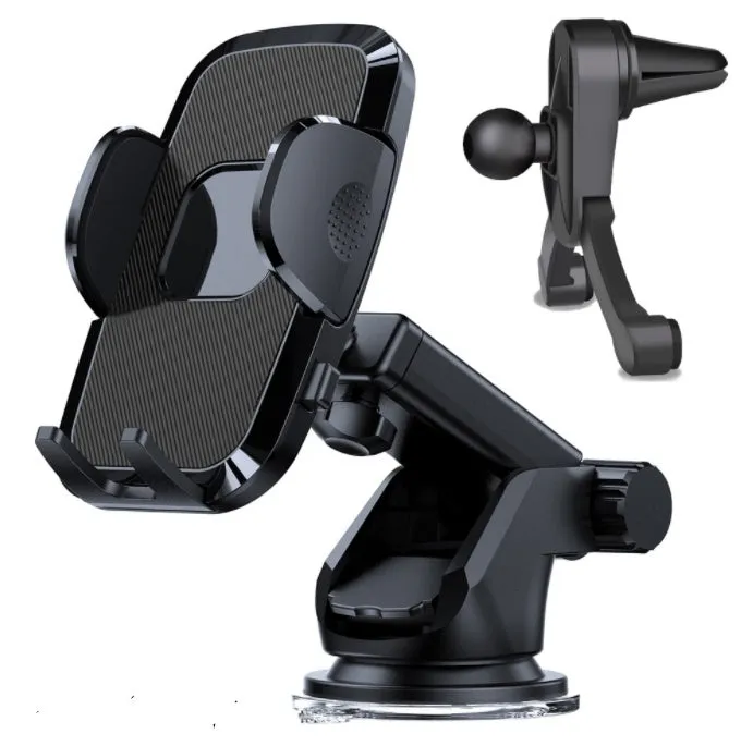 Car mobile phone holder with suction cup mount in multiple style options on a car dashboard