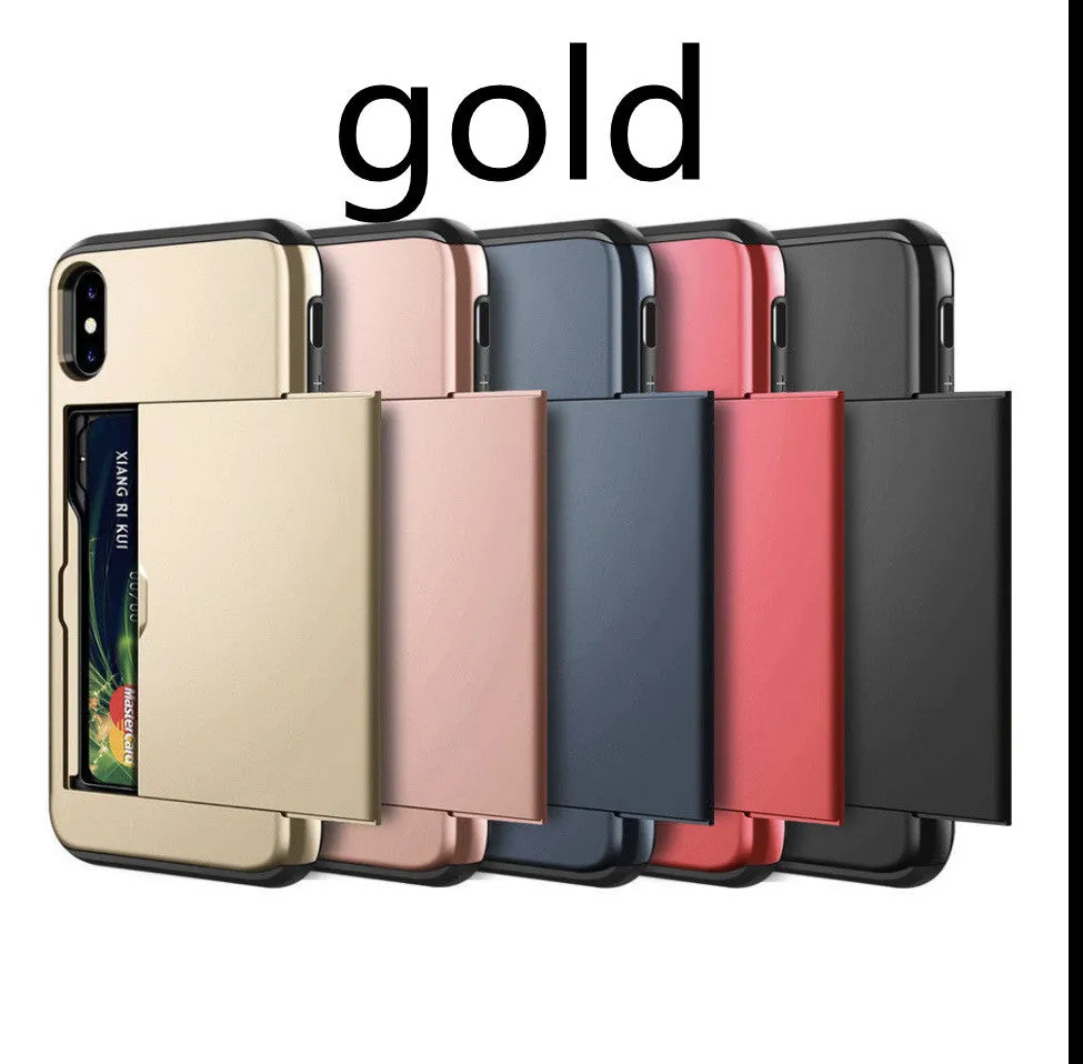 Black card shockproof hybrid wallet TPU case for iPhone with built-in card slot