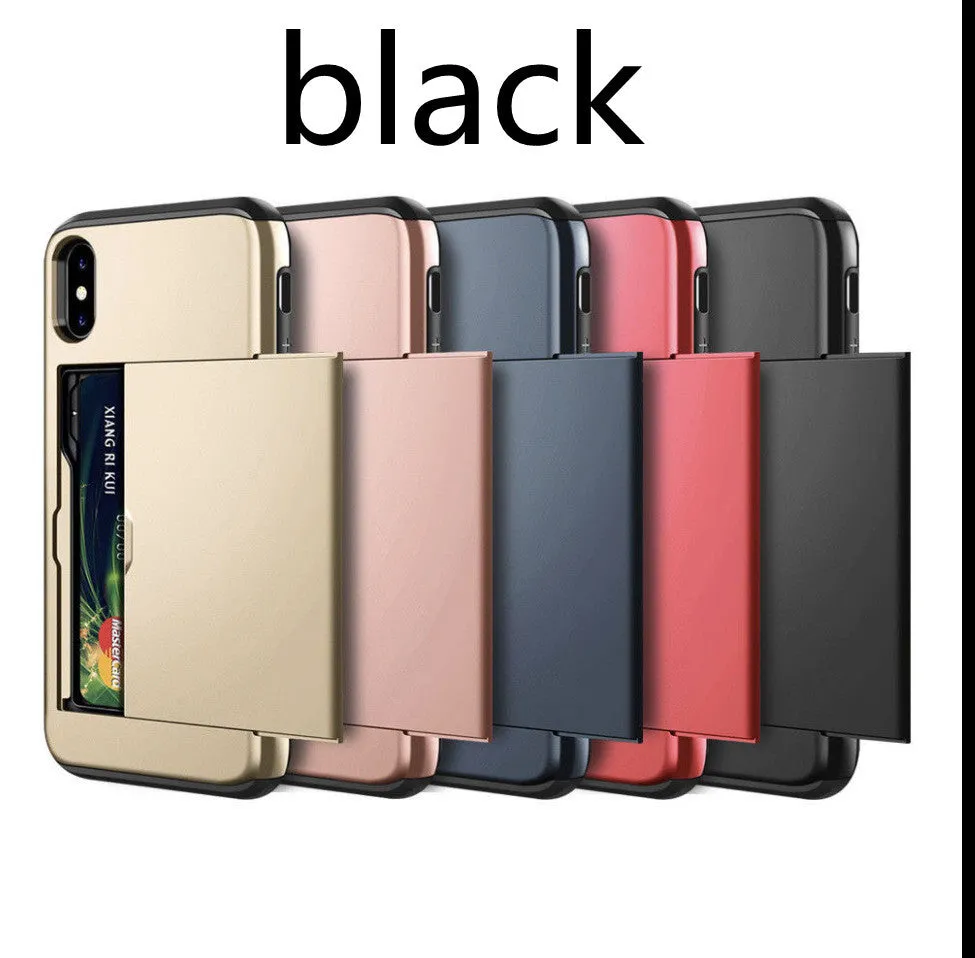 Black card shockproof hybrid wallet TPU case for iPhone with built-in card slot
