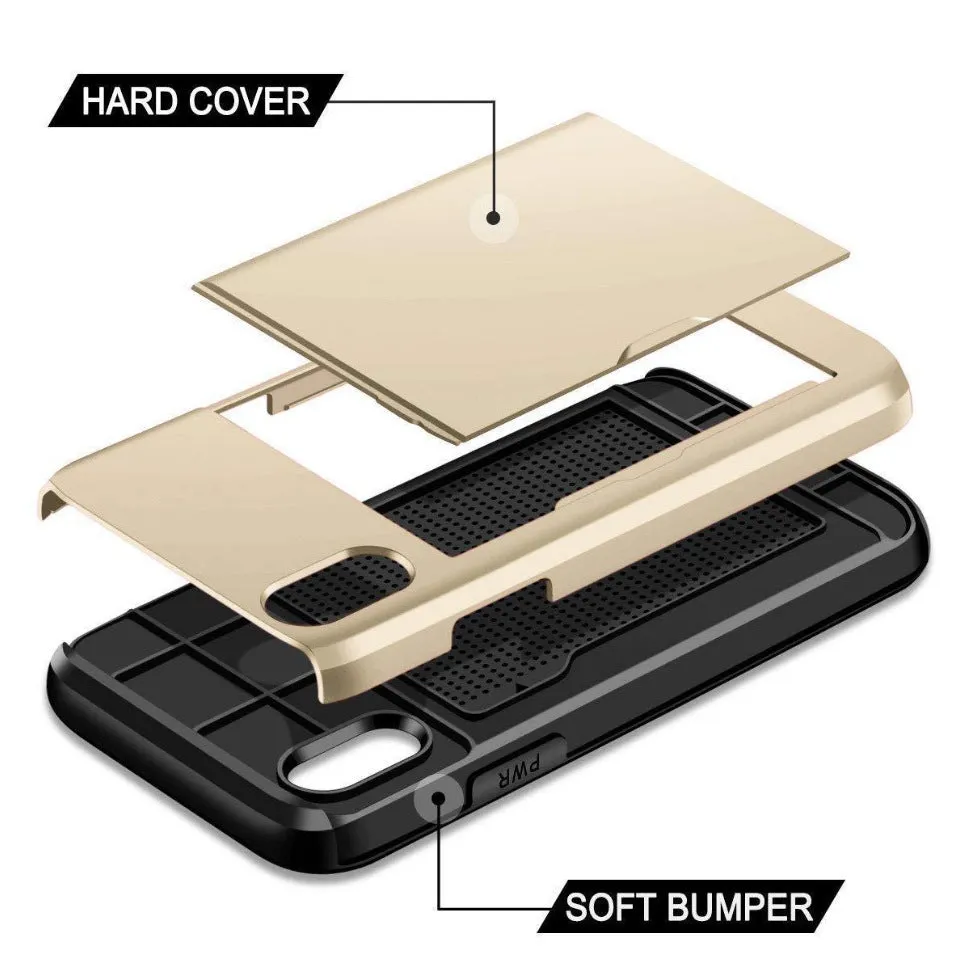 Black card shockproof hybrid wallet TPU case for iPhone with built-in card slot