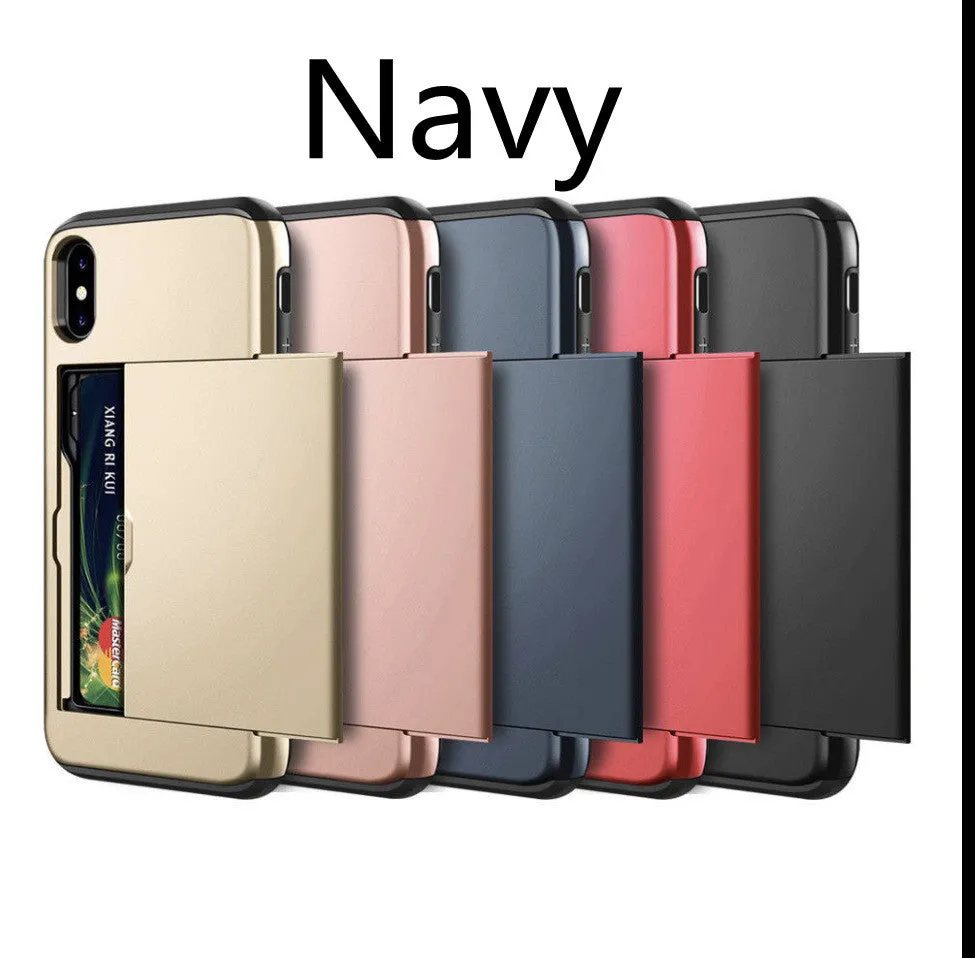Black card shockproof hybrid wallet TPU case for iPhone with built-in card slot