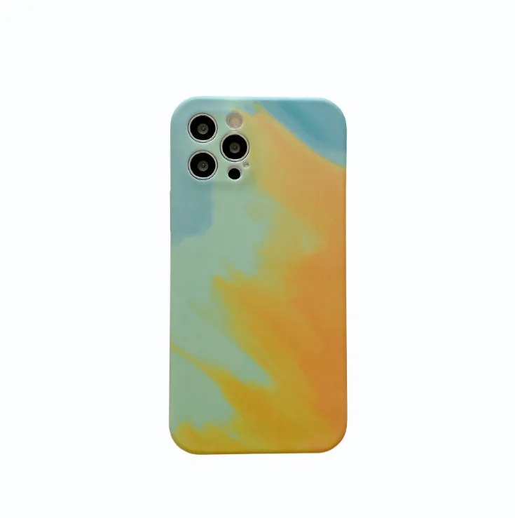 Soft silicone phone case with oil painting gradient and abstract geometric design for Apple iPhone