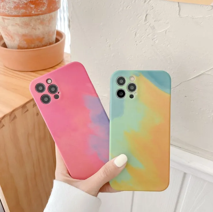 Soft silicone phone case with oil painting gradient and abstract geometric design for Apple iPhone
