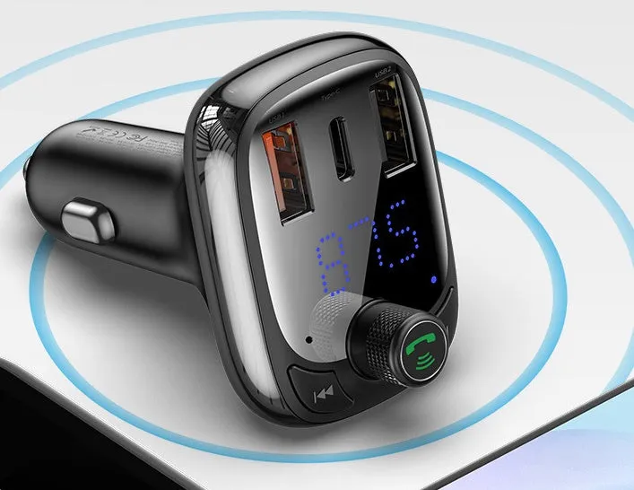 Black car charger with anti-slip shrapnel for hands-free calling and dual device connection