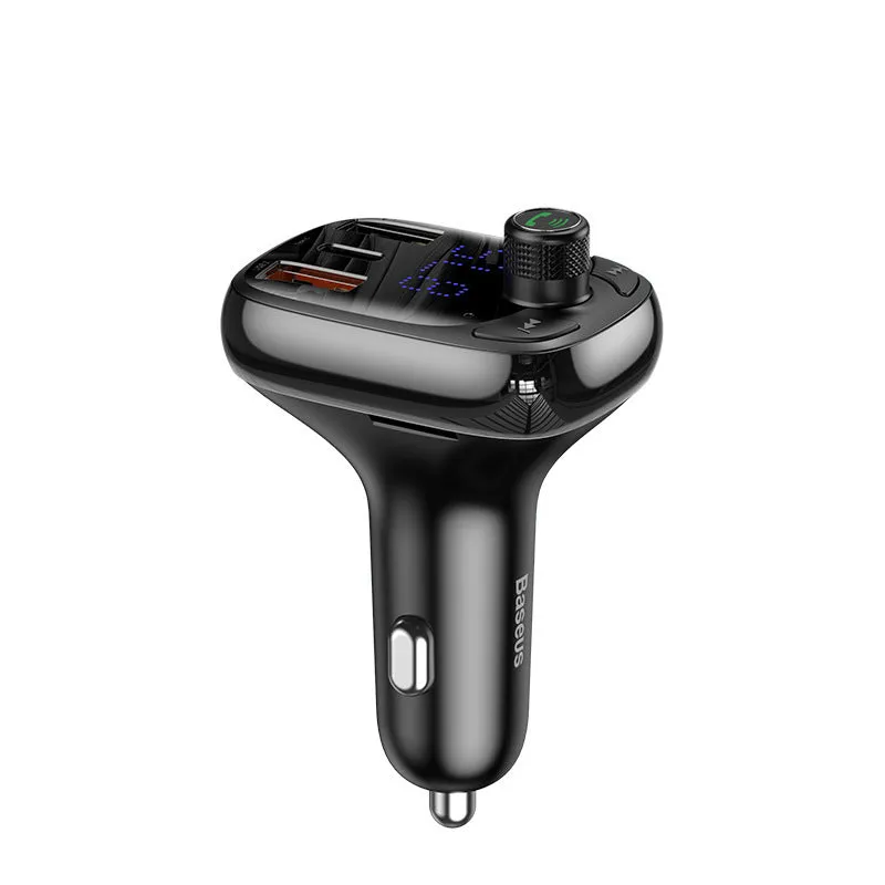Black car charger with anti-slip shrapnel for hands-free calling and dual device connection