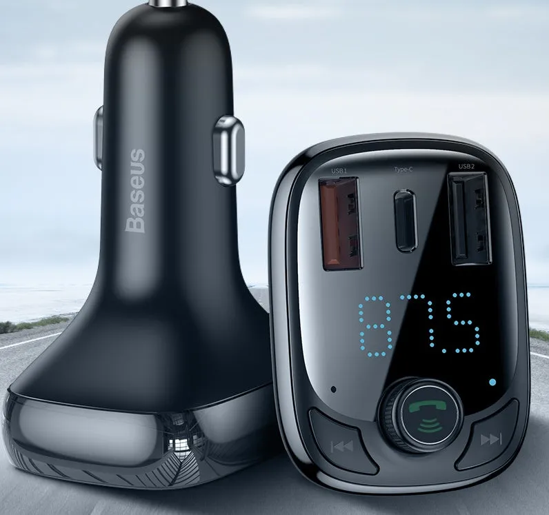 Black car charger with anti-slip shrapnel for hands-free calling and dual device connection