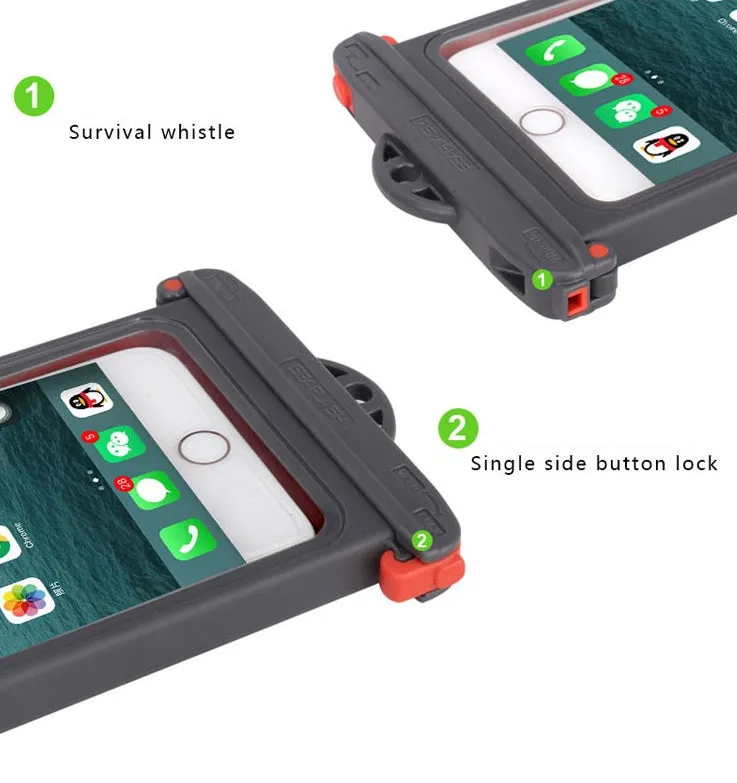Grey touch screen waterproof phone bag 18.5x9cm for river rafting outdoor use