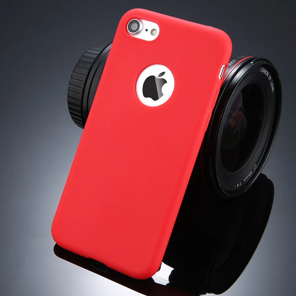 Soft silicon TPU iPhone back cover case in multiple colours including pink, blue, and black.