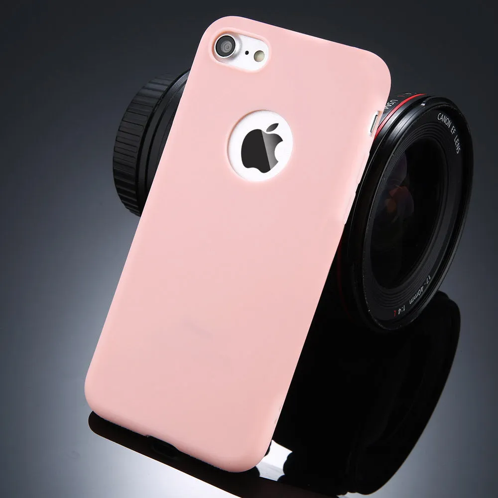 Soft silicon TPU iPhone back cover case in multiple colours including pink, blue, and black.